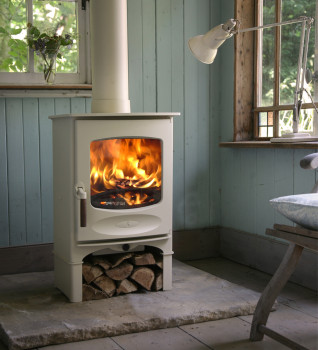 Charnwood C-Four Wood Burning Stove with Store Stand in Almond