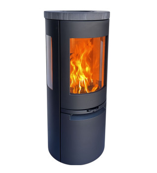 Heta Scanline 900 6.6kW Wood Burning Stove with Side Windows and Blackwood Top