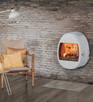 SCAN 66-1 White Enamel Wood Burning Ecodesign Wall Mounted Stove