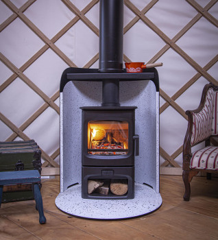 Charnwood Aire Log Store Stove with Charnwood Stove Pod with Vlaze Liner in black splatter finish