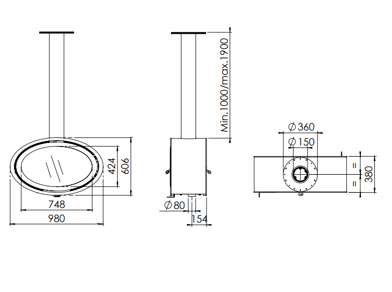 Dik Geurts Oval Tunnel Fixed 11.6kW Wood Burning Stove on Plateau Bench